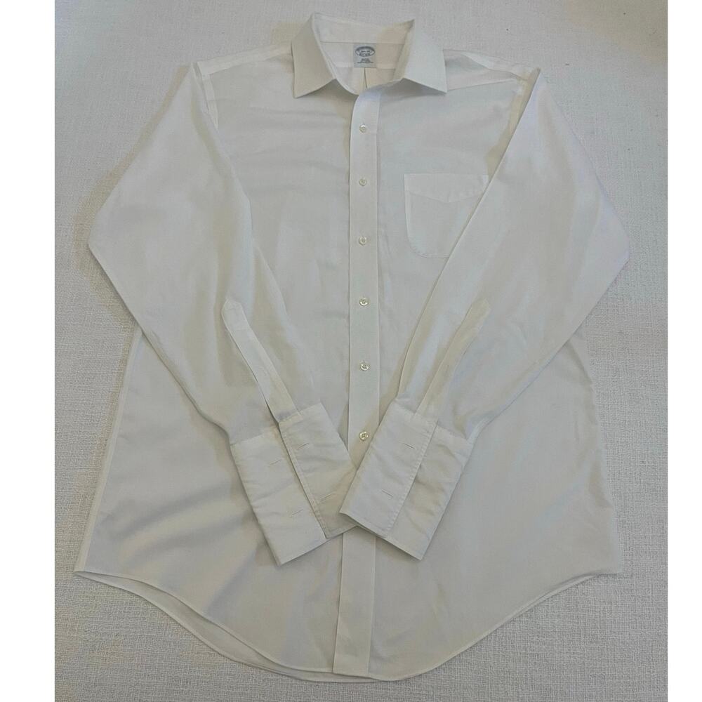 Brooks Brothers Dress Shirt 16.5 34 Slim Fit White Cotton Non Iron French Cuff